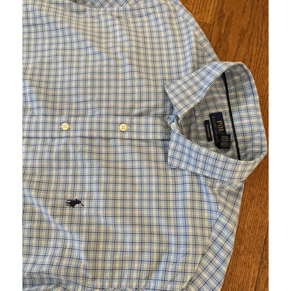 Ralph Lauren Shirt Men's XXL Blue Plaid Performance Button Down Long Sleeve Pony